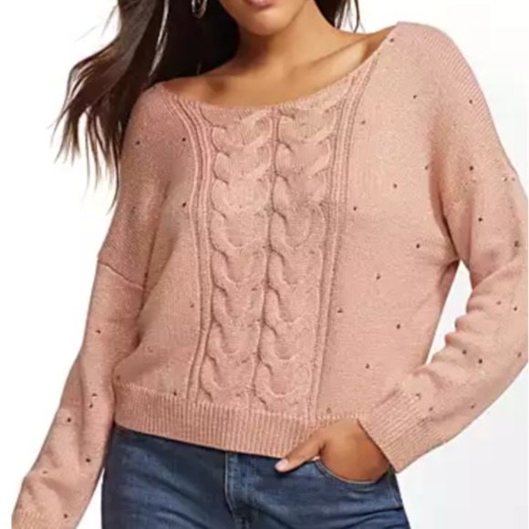 Soho Jeans Peach Metallic Rhinestone Knit … - Picture 1 of 8